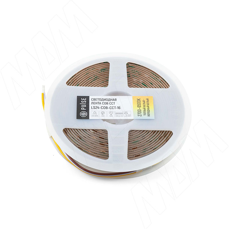 CCT COB Светодиодная лента, 640 диодов, 24V, 5 м, CRI 90, теплый белый - холодный белый 2700-6500К, IP20, 16W/1м (LS24-COB-CCT-16)