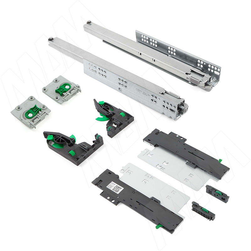 DYNAPRO TIPMATIC SOFT-CLOSE Комплект направляющих, 450 мм, полн. выдвижения, 3D крепления, открывание от нажатия/плавное закрывание (F130107814_3D.TMSC)