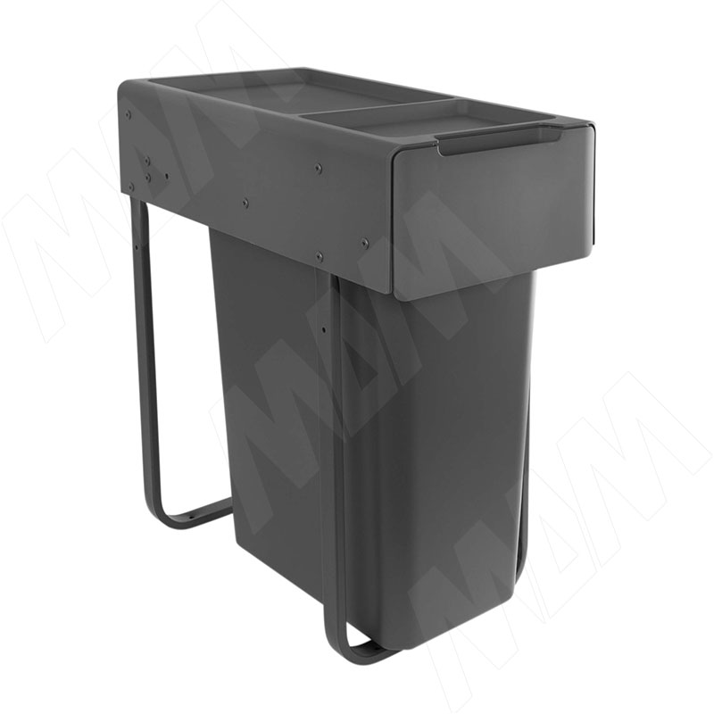 EASYBOX F30 Корзина встраиваемая для мусора выдвижная с доводчиком и крышкой-полкой, объём 30 (1x30) л, цвет тёмно-серый (EMB301-30DG)