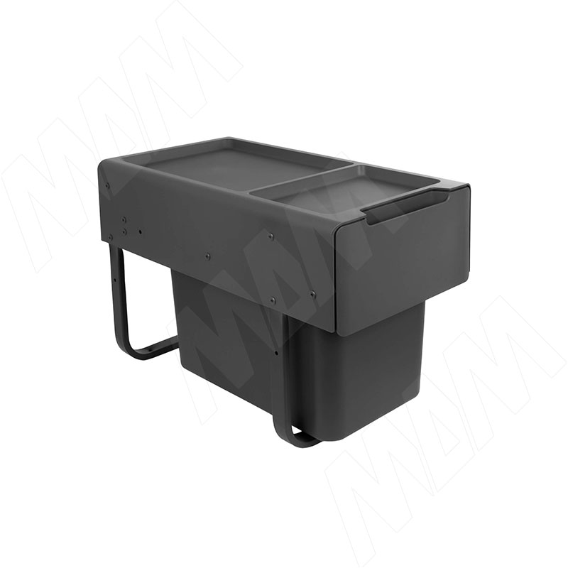 EASYBOX F30 Корзина встраиваемая для мусора выдвижная с доводчиком и крышкой-полкой, объём 19 (1x19) л, цвет тёмно-серый (EMB301-19DG)