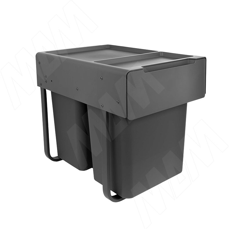 EASYBOX F40 Корзина встраиваемая для мусора выдвижная с доводчиком и крышкой-полкой, объём 40 (2x20) л, цвет тёмно-серый (EMB402-40DG)