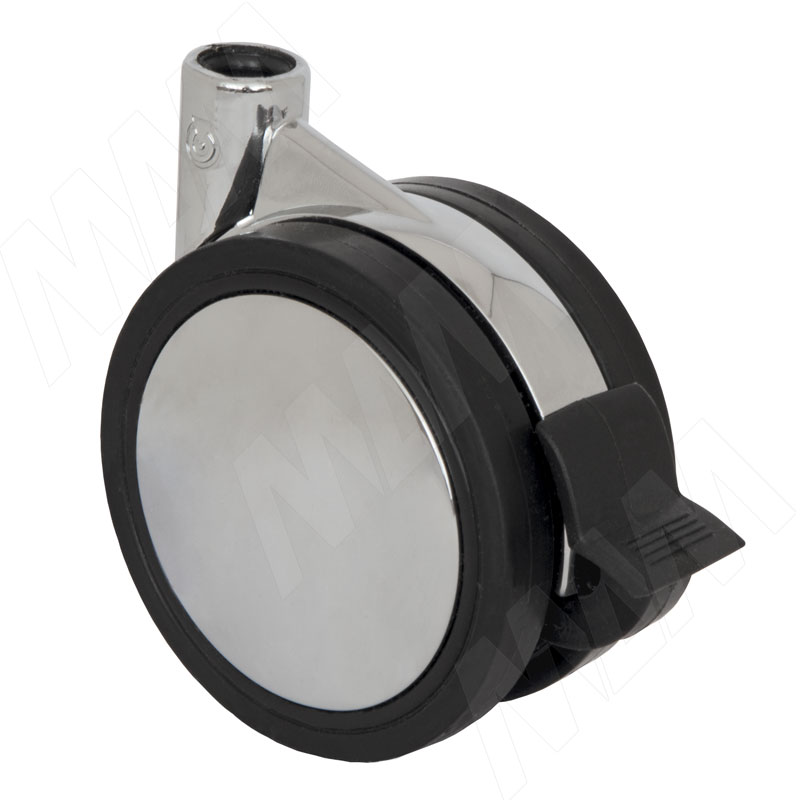 ЕВА Опора колесная D75 мм со стопором, прорезиненное колесо, хром/черный, EVA (CST80 CHROME), Мебельное колесо