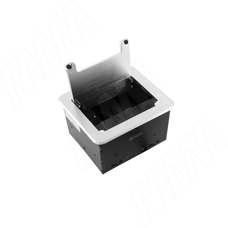 ФЛИП Блок розеток с откидной крышкой, 144*129 мм, 1 розетка, 1 USB, 1 USB Type-C, быстрая зарядка, серебро, FLIP (FU-S-1S1A1C-F-AL)