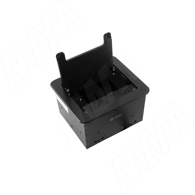 FLIP S блок розеток с откидной крышкой, 144*129 мм, 1 розетка, 1 USB, 1 USB Type-C, быстрая зарядка, черный (FU-S-1S1A1C-F-BL)
