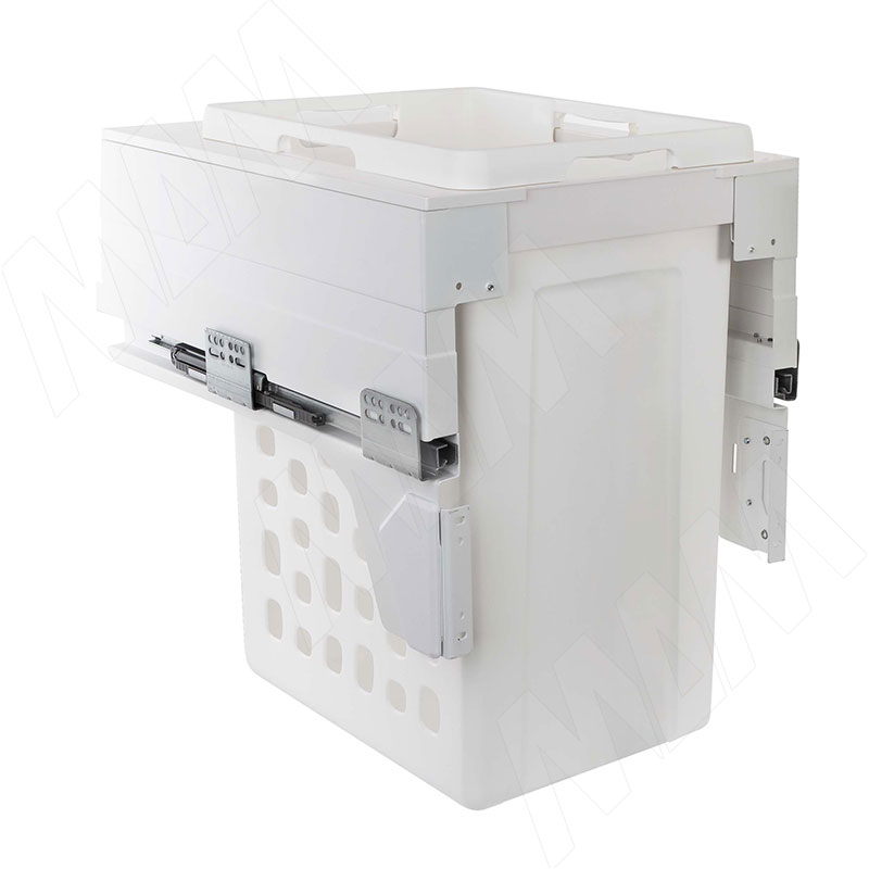 HAMPER LM45 Корзина для белья выдвижная, 1 емкость (48л), напр.полн.выдв., плавн.закр., креп.фасада, цвет белый (LHM451-48WT)