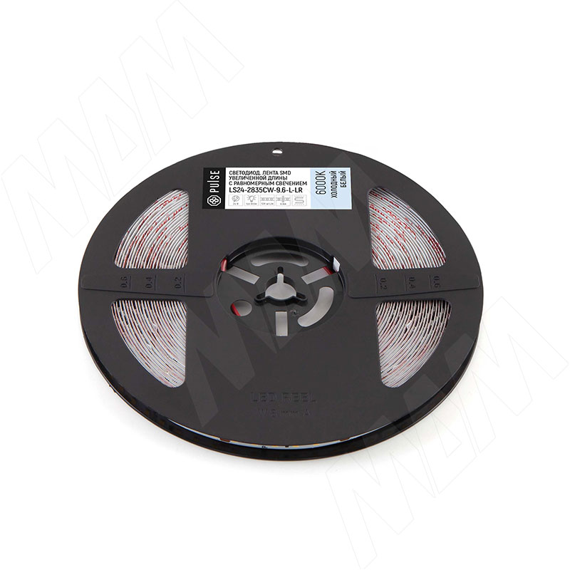 Лента светодиодная 2835/120, 24V, 15 м, длинное соединение, холодный белый 6000К, IP20, 9.6W/1м (LS24-2835CW-9.6-L-LR)