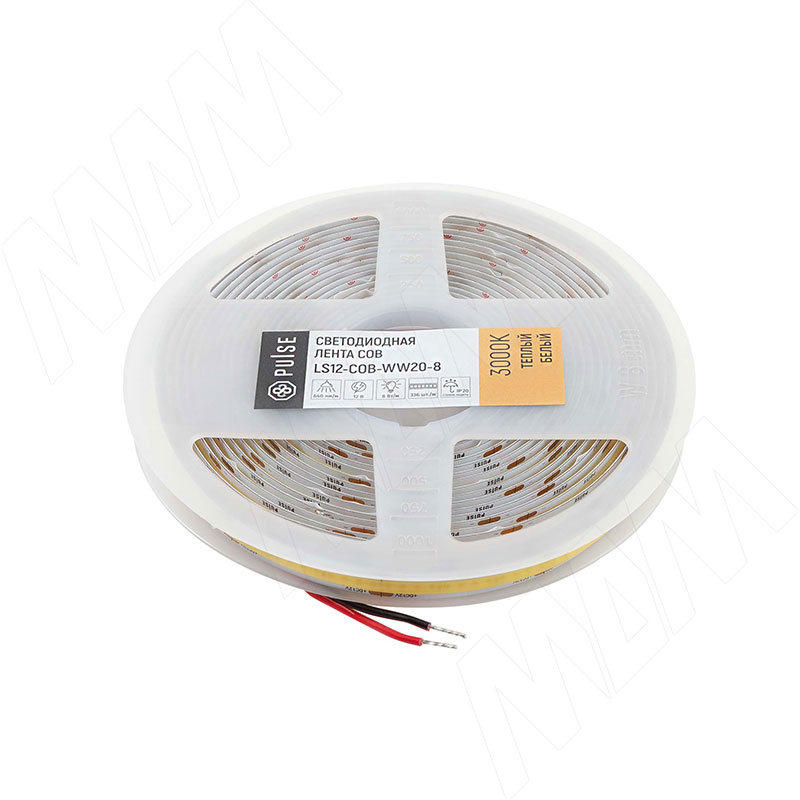 LUX, COB лента светодиодная, 336 диодов, 12V, 5 м, CRI 90, теплый белый 3000К, IP20, 8W/1м (LS12-COB-WW20-8)
