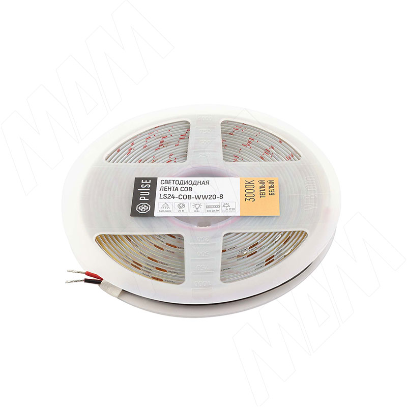 LUX, COB лента светодиодная, 336 диодов, 24V, 5 м, CRI 90, теплый белый 3000К, IP20, 8W/1м (LS24-COB-WW20-8)