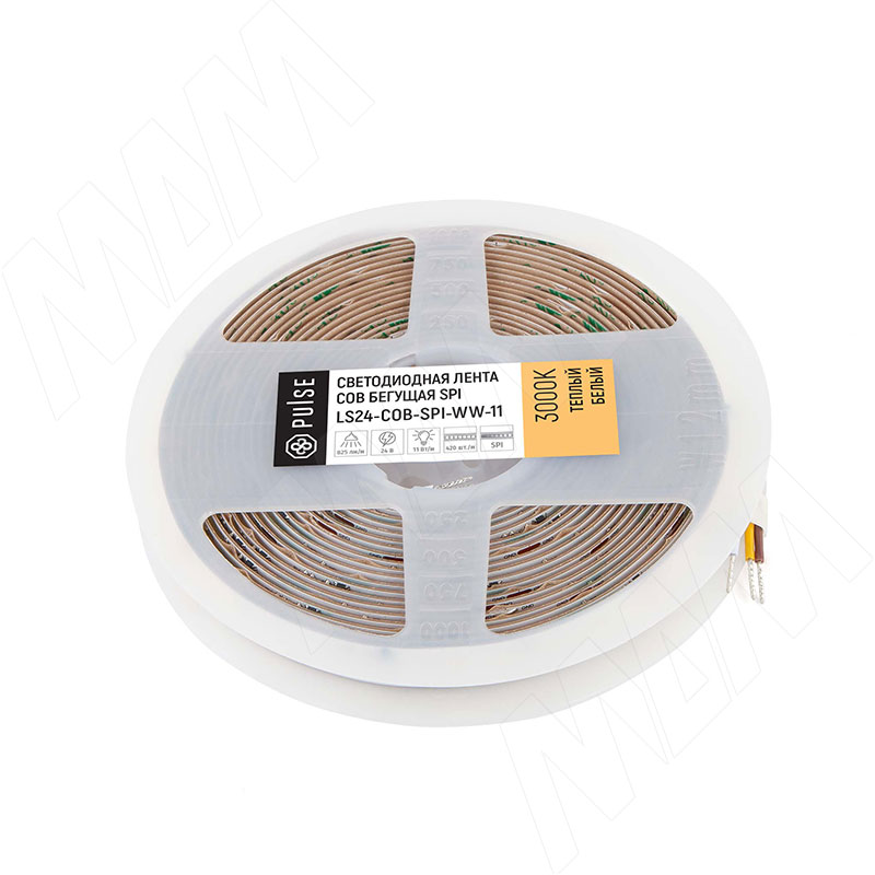 LUX, COB SPI лента светодиодная, бегущая, 420 диодов, 24V, 5 м, CRI 90, теплый белый 3000К, IP20, 11W/1м (LS24-COB-SPI-WW-11)