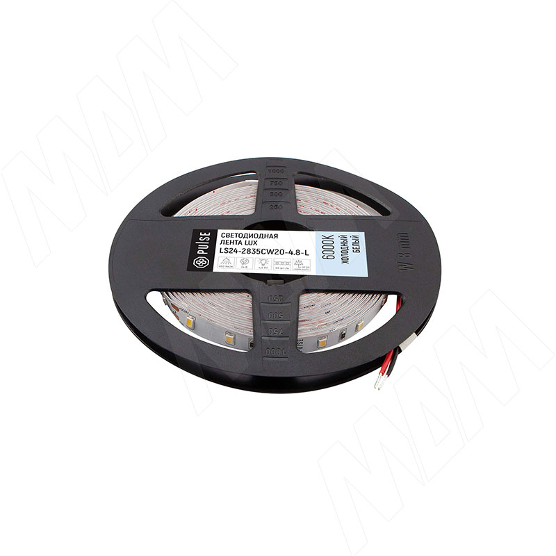 LUX лента светодиодная 2835/60, 24V, 5 м, CRI 90, холодный белый 6000К, IP20, 4.8W/1м (LS24-2835CW20-4.8-L)
