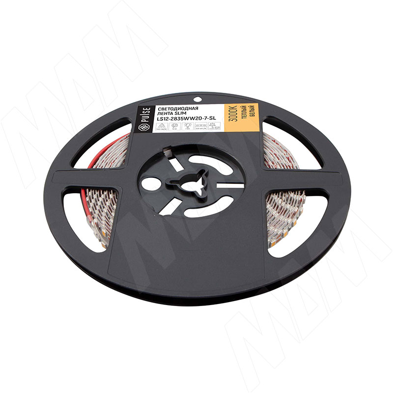 ЛЮКС СЛИМ Лента светодиодная 2835/120, 12V, 5 м, основание 5 мм, CRI 90, теплый белый 3000К, IP20, 7W/1м, LUX SLIM (LS12-2835WW20-7-SL)