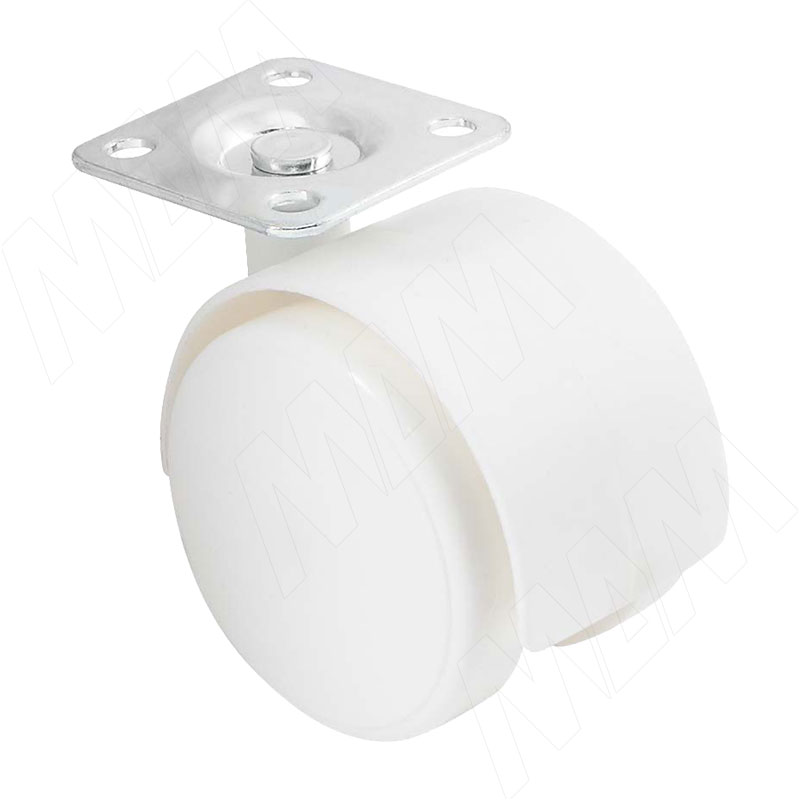 Опора двухколесная с площадкой, D50 мм, без стопора, белая (OK-50/1/K/WH), Мебельное колесо