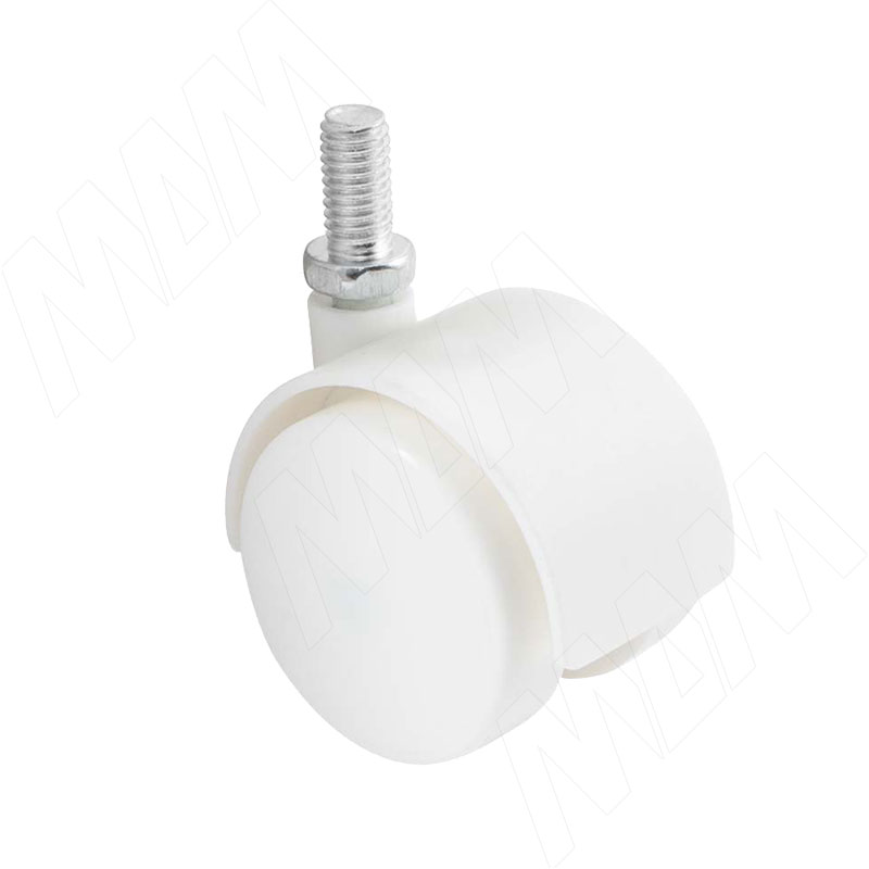 Опора двухколесная с винтом M8, D40 мм, без стопора, белая (OK-40/2/K/WH), Мебельное колесо