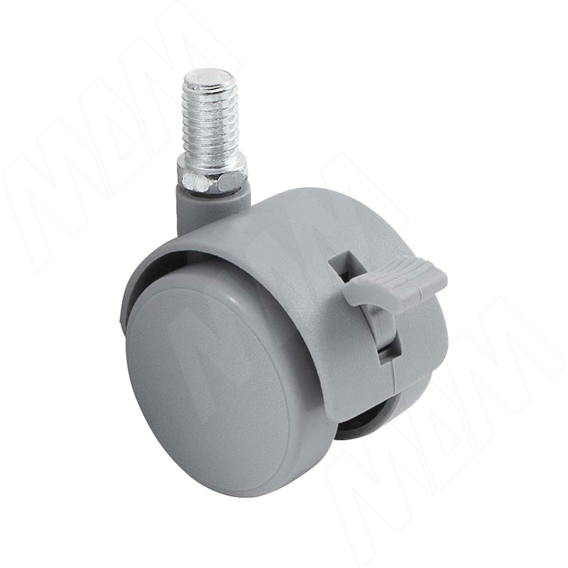 Опора двухколесная с винтом M8, D40 мм, со стопором, серая (OK-40/2-CT/GR), Мебельное колесо