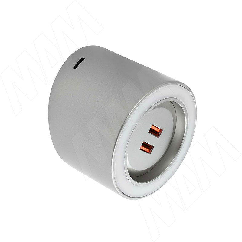 UNIKA Светильник круглый, 2 USB-розетки, стальной, 24V, нейтральный белый 3900К, 4,5W (UN24-RUSB-STNW5)