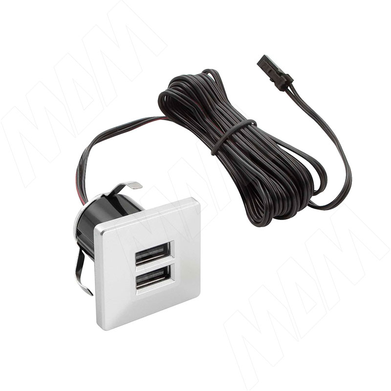 USB-розетка, врезная, квадратная, 2 USB, хром матовый (USB-2S-Q-MCR)